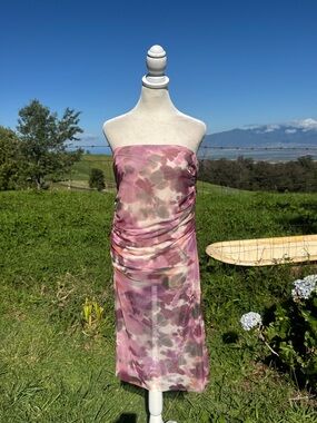 Y2K Mesh Pink Floral Stapless Convertible Top Skirt Alcott Medium